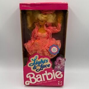 Vintage 1990 Lights & Lace Barbie Doll Mattel 9725 Pink Lace Music Video Star